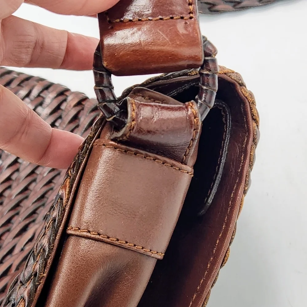 De Vecchi Hamilton Hodge Vintage Leather Woven Saddle Bag In Brown - Picture 10 of 14